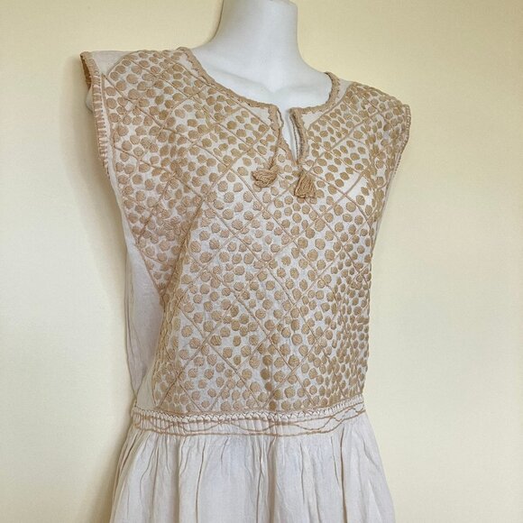 Natural Cotton Sleeveless Maxi Dress with Embroidered Bodice Made in Mexico - Picture 2 of 9